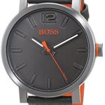 HUGO BOSS Men’s Bilbao Stainless Steel Quartz Watch with Leather Strap, Grey, 20 (Model: 1550037)