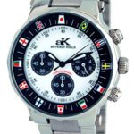 Adee Kaye #AK1075-M Men’s Sport Collection Stainless Steel Chronograph Watch with Flag Design Bezel