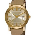 Sale! Authentic Burberry Heritage Luxury Unisex Womens Mens Gold Watch Nova Check Fabric Leather Strap Date Dial BU1398
