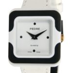 Pedre Women’s Vintage Tres Petite White/Black Leather Strap Watch- Swiss Made # 6613WX