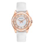 Bulova Women’s 98P119 Stainless Steel Diamond-Accented Quartz Watch with Leather Band