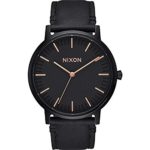 NIXON Porter Leather A1058 – All Black/Rose Gold – 50m Water Resistant Men’s Analog Classic Watch (40mm Watch Face, 20-18mm Leather Band)