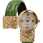 Pedre Women’s Gold-Tone & Green Leather Wrap-Around Bangle Watch # 3949GX