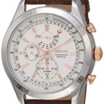 Seiko Men’s SPC129P1 Neo Classic Alarm Perpetual Chronograph White Dial Brown Leather Watch