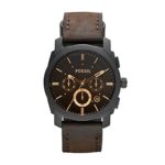 Fossil Machine Quartz Leather Chronograph Watch, Color: Black, Brown, 22 (Model: FS4656IE)