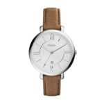 Fossil Women’s Jacqueline Quartz Stainless Steel and Leather Casual Watch, Color: Silver-Tone, Brown (Model: ES3708)