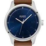 Hugo Men’s #Dare Quartz Stainless Steel and Leather Strap Casual Watch, Color: Blue (Model: 1530029)