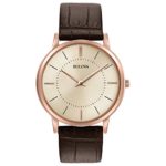 Bulova Men’s Stainless Steel Analog-Quartz Watch with Leather Strap, Brown, 0.78 (Model: 97A126)