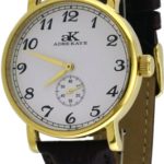 Adee Kaye #AK9061-MG Men’s Mechanical Gold Tone Stainless Steel Leather Band Analog Watch
