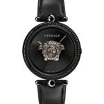 Versace Women’s Palazzo Empire Stainless Steel Swiss-Quartz Watch with Leather Calfskin Strap, Black, 16 (Model: VCO050017)
