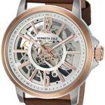 Kenneth Cole New York Men’s Automatic Stainless Steel Japanese-Quartz Watch with Leather Strap, Brown, 22 (Model: KC50779011)