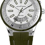 JACQUES LEMANS Men’s Stainless Steel Quartz Watch with Leather Strap, Green, 22 (Model: 1-1772E)