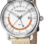 Stuhrling Original Men’s 791.01 Symphony Swiss Quartz Date GMT Beige Leather Strap Watch