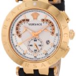 Versace Men’s 23C80D002 S009 “V-Race” Rose Gold-Plated Watch with Black Leather Band