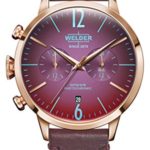 Welder Moody Burgundy Leather Dual Time Rose Gold-Tone Watch with Date 42mm