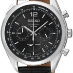 Seiko SSB097 Mens Watch Chronograph Stainless Steel Case Black Leather Strap