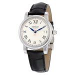 Montblanc Star White Dial Black Leather Mens Watch 113644