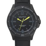 Nautica Men’s Stainless Steel Quartz Watch with Silicone Strap, Black, 22 (Model: NAPMAU006)