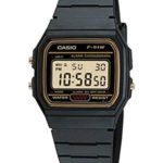 Casio F91WG-9 Men’s Retro Black Band Gold Face Alarm Chronograph Digital Watch