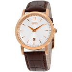 Hugo Boss Classics White Dial Gold Tone SS Brown Leather Male Watch 1512634