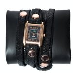 La Mer Collections Black Sequin Leather and Rose Gold Plated Women’s Watch