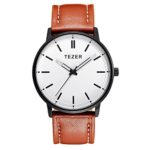 TEZER 30m Waterproof Leather Band Wrist Watch Casual Business Dress Watch 5025
