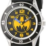 Batman Kids’ Analog Watch with Silver-Tone Casing, Black Bezel, Black Strap – Official Yellow/Black Batman Logo on The Dial, Time-Teacher Watch, Safe for Children – Model: BAT9152