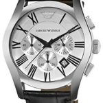 Emporio Armani Men’s AR0669 Chronograph Silver Dial Black Leather Watch
