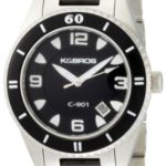 K&BROS Women’s 9113-1 C-901 Big Ceramic Silver-Tone Black Watch