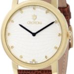 Croton Men’s CN307298HBYL Diamond Accented Light Silver Textured Dial Brown Lizard Leather Watch