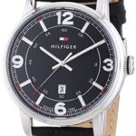 Tommy Hilfiger Men’s 1710342 Black Dial Watch With Black Leather Band