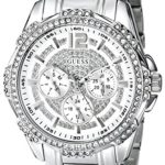 GUESS Women’s U0286L1 Sporty Silver-Tone Stainless Steel Watch with Multi-function Dial and Pilot Buckle