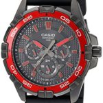 Casio Men’s MTD1069B-1A2 Round Analog Black and Red Dial and Black Resin Strap Watch