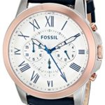 Fossil Men’s FS4930 Grant Chronograph Stainless Steel Watch with Dark Blue Leather Band