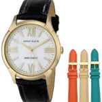 Anne Klein Women’s AK/1164INST Gold-Tone Interchangeable Leather Strap Box Set Watch
