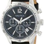 Nautica Men’s N16659G BFD 104 Stainless Steel Watch with Black Leather Strap