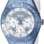 GUESS Women’s U0653L2 Sporty White Silicone Watch with Sky Blue Accents and Multi-Function Dial