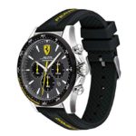 Ferrari Men’s Pilota Stainless Steel Quartz Watch with Silicone Strap, Black, 22 (Model: 0830594)