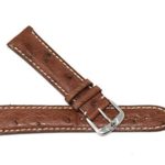 Jacques Lemans 20MM Genuine Ostrich Leather Skin Watch Strap Band Brown with Silver Tone JL Initial Stainless Steel Buckle