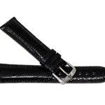 Jacques Lemans 21MM Genuine Lizard Leather Skin Watch Strap Black Silver JL Initial Stainless Steel Buckle