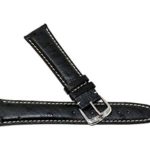 Jacques Lemans 21MM Black Genuine Ostrich Leather Watch Strap Band with Silver Stainless Steel JL Initial Buckle