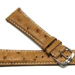 Jacques Lemans 22MM Genuine Ostrich Leather Watch Strap Tan with Silver JL Initial Stainless Steel Buckle