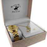 Beverley Hills Polo Club Women’s Quartz Gold Watch Set – Matching Cross Necklace- Casual Business Watch