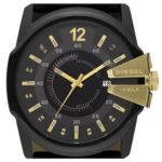 Diesel Men’s Master Chief Quartz Leather Three-Hand Watch, Color: Black (Model: DZ1475)