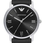 Emporio Armani Men’s Kappa Stainless Steel Analog-Quartz Watch with Leather Calfskin Strap, Black, 22 (Model: AR11013)