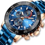 MEGALITH Mens Chronograph Watches Stainless Steel Blue Man Waterproof Watch Gent Wristwatches for Men Fashion Business Classic Analog Quartz Date Watches