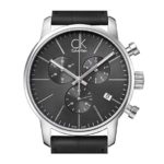Calvin Klein City Men’s Chrono Black Leather Strap with Black Dial Watch (Model: K2G271C3)