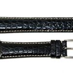 Jacques Lemans 21MM Black Genuine Alligator Leather Skin Watch Strap Band with Silver JL Stainless Steel Buckle