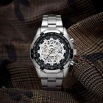 Mechanical Skeleton Watch, Big Face Automatic Watches for Men, Unique X Dial Luminous Mens Sport Watches, Waterproof Analog Business Wrist Watches with Stainless Steel Watch Bands, Silver