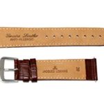 Jacques Lemans 20MM Alligator Grain Genuine Leather Watch Strap Band Brown with Silver Tone JL Initial Stainless Steel Buckle